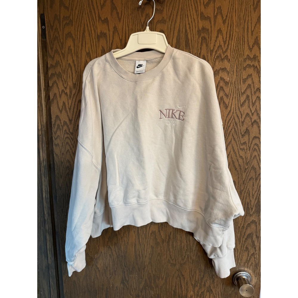 Nike Sportswear Womens Crewneck Sweatshirt‎ Beige Logo Relaxed Fit Size L